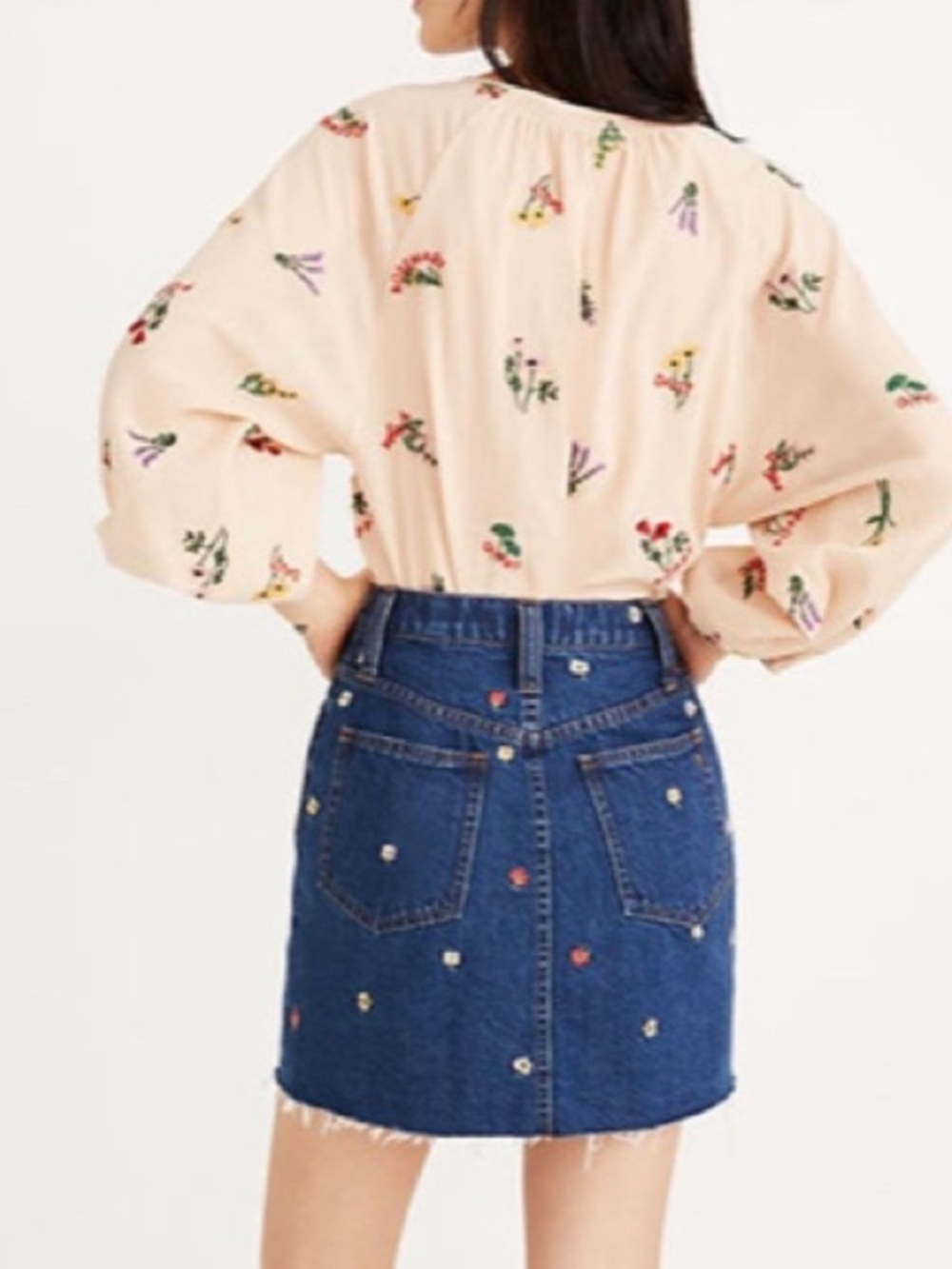 Madewell Confetti Floral Embroidered Denim A-Line Mini Skirt Size 28 - Picture 2 of 14